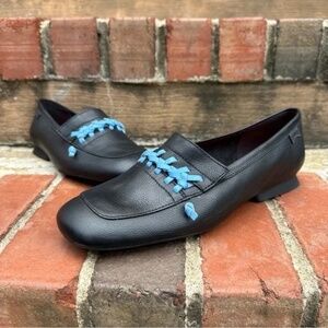 Camper Casi Myra Black & Blue Pebbled Leather Loafer Size EU 40 US 9